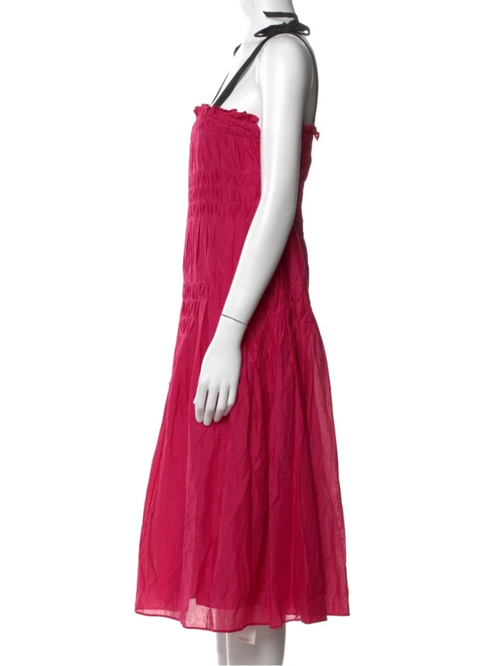 MERLETTE $495 • 17” Pit to Pit • Mabel Smocked Midi Dress Black Tie Straps NEW - Picture 4 of 8